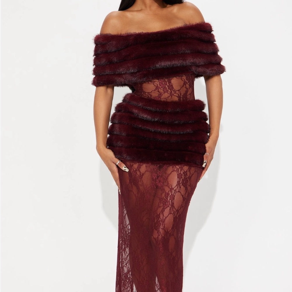 Fashion nova "Cause For Commotion Faux Fur Maxi Dress"